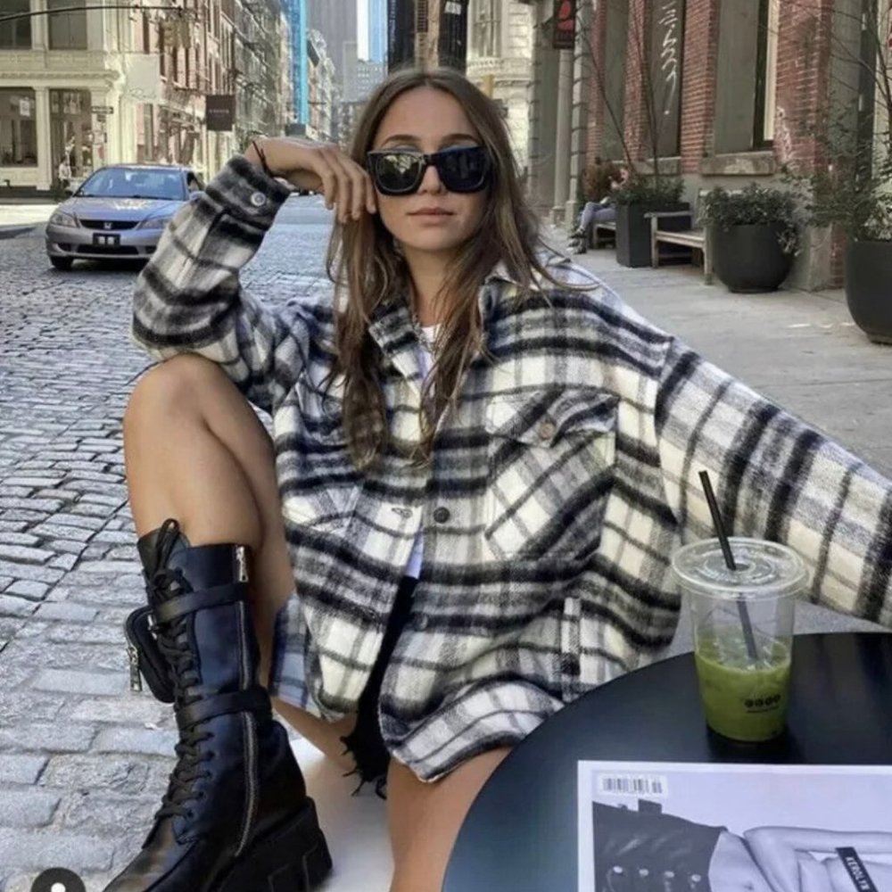 Zara Black And White Plaid Shacket
